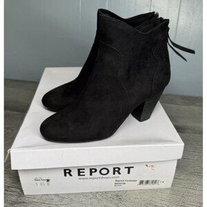 Report Martin Ankle‎ Boots Womens 7.5 Black Faux Suede Zip Back 3" Heel with Box